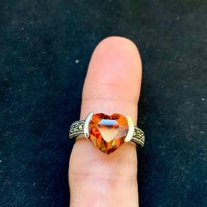 Marcasite ring with heart shape ruby crystal